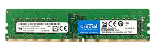 Arbeitspeicher 1x 16GB Crucial NON-ECC UNBUFFERED DDR4 3200MHz PC4-25600 UDIMM | CT16G4DFD832A
